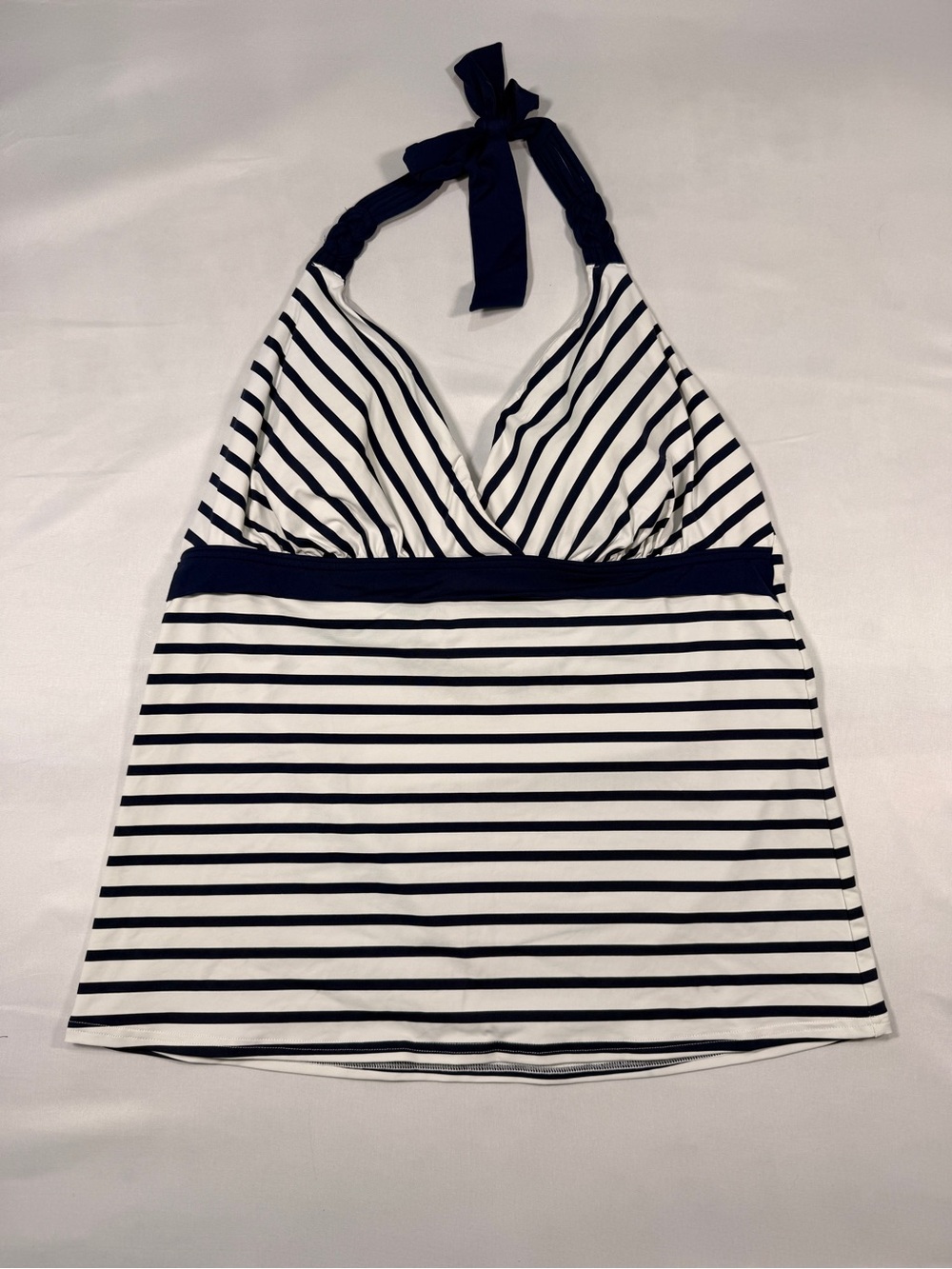 Lands’ End Striped Halter Tankini Swimsuit Top Navy White Size 14